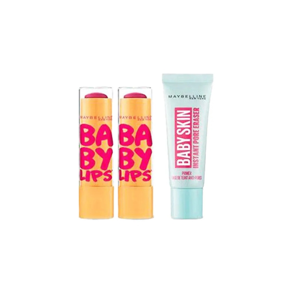 Maybelline Baby Lips Lip Balm And Mini Baby Skin Primer Set - 3 PcsB