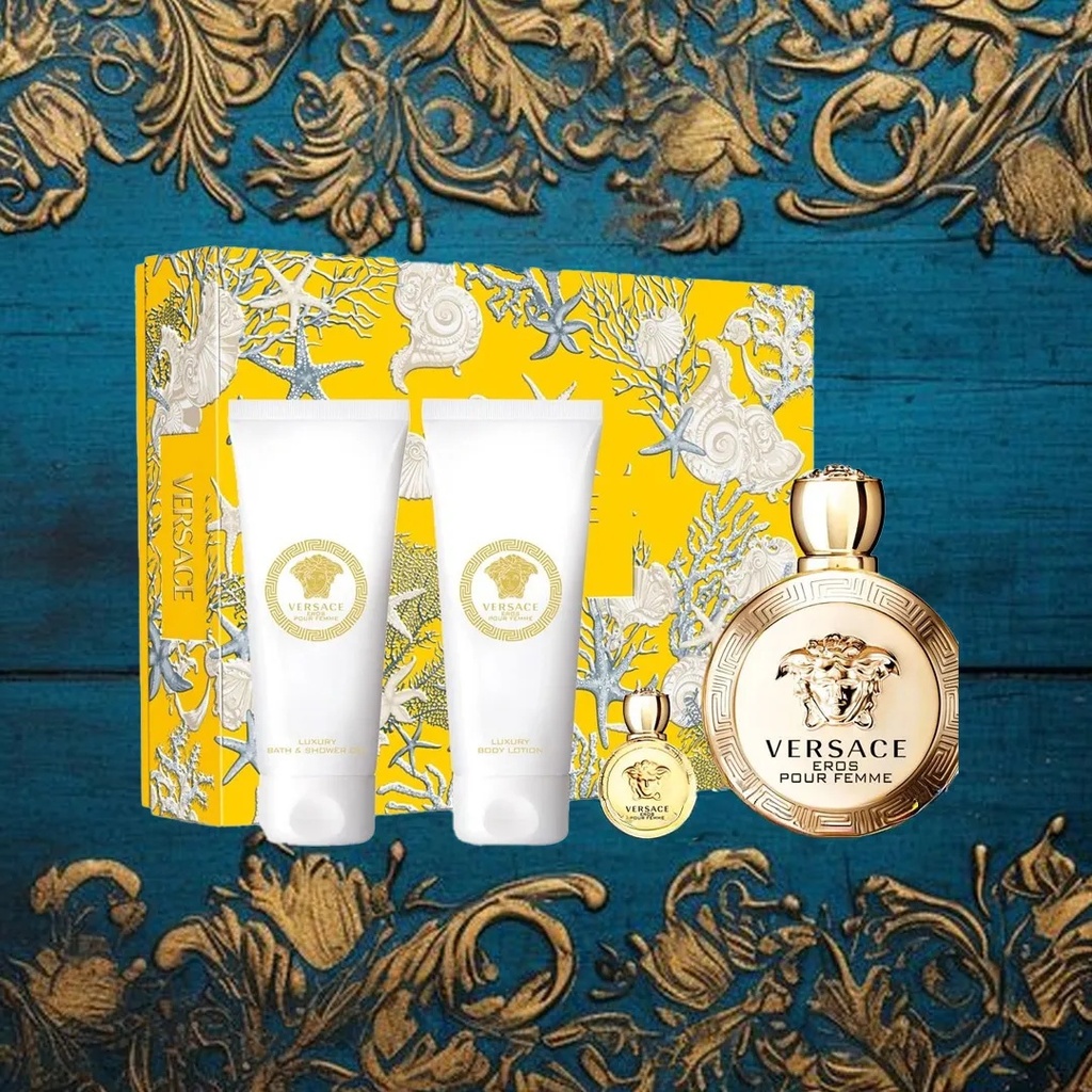 Versace Eros Pour Femme Gift Set EDP 100ML + Shower Gel 100ML + Body Lotion 100ML + Travel Spray 5MLA