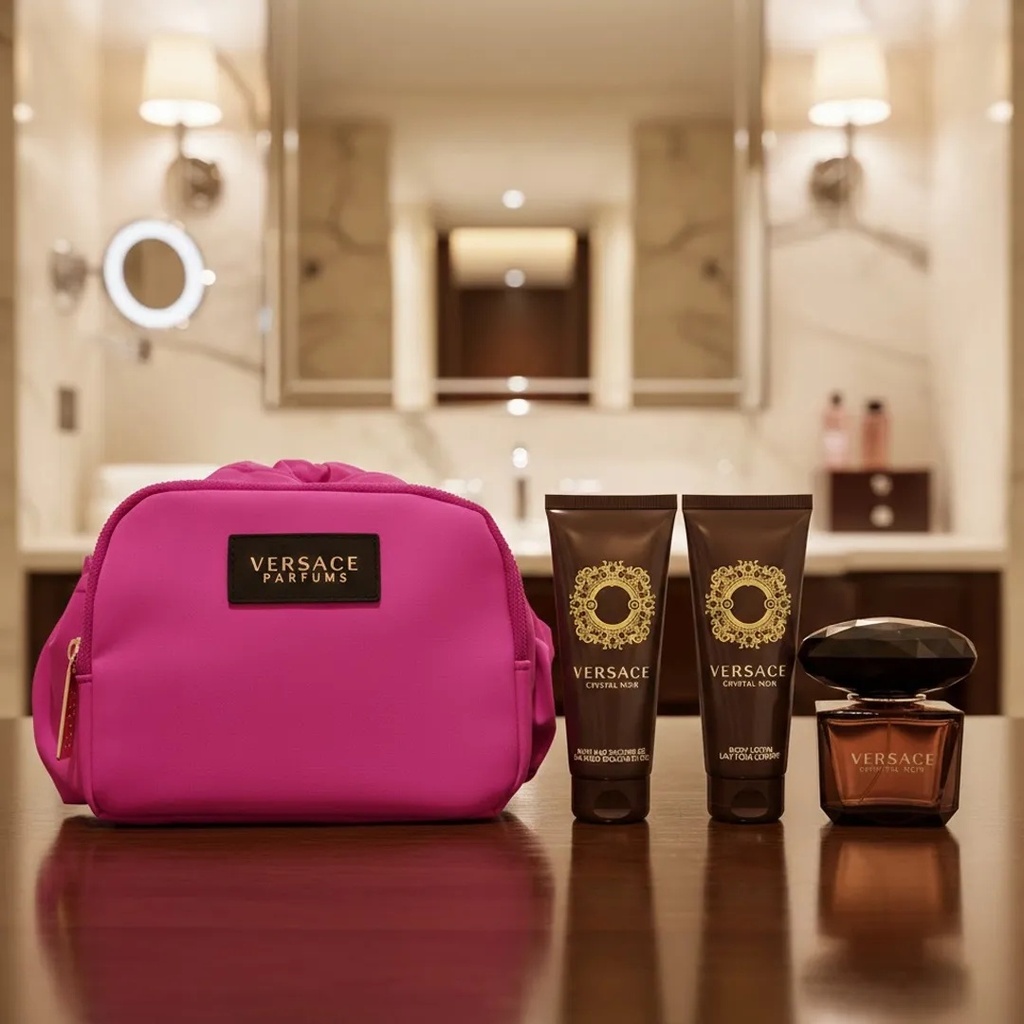 Versace Crystal Noir Gift Set EDT 90ML + Shower Gel 100ML + Body Lotion 100ML + PouchA