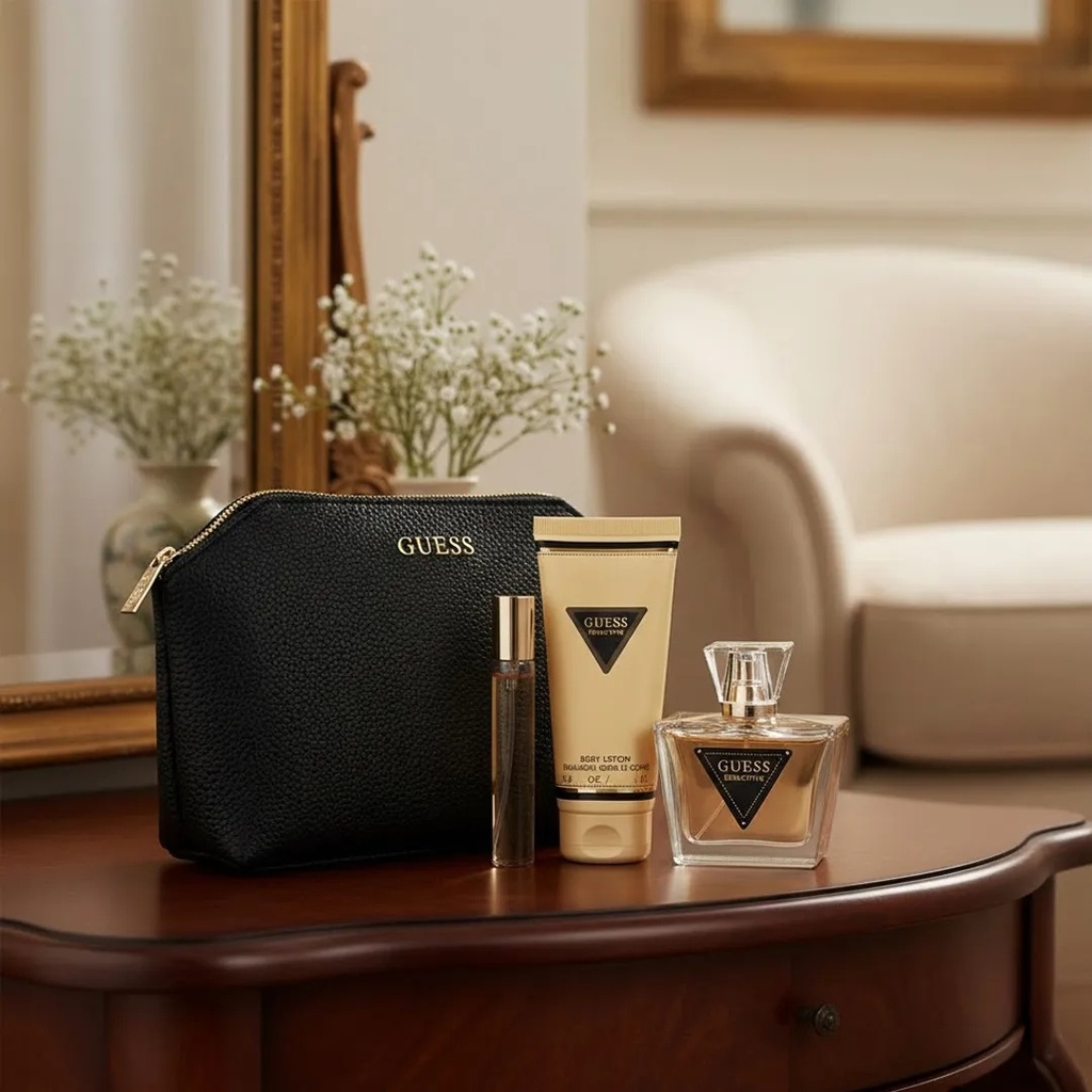 Guess Seductive For Women Gift Set EDT 75ML + 15ML Travel Spray + 100ML Body Lotion + PouchA