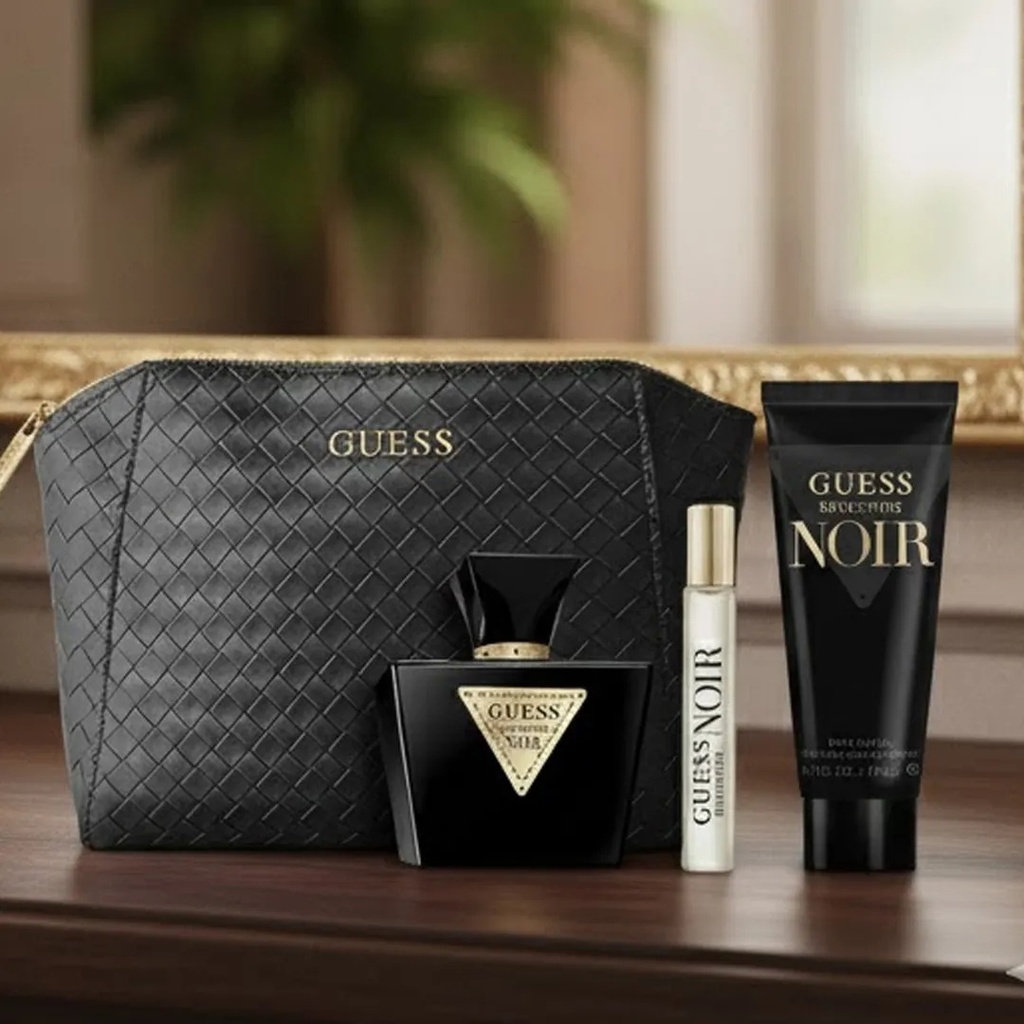 Guess Seductive Noir For Women Gift Set EDT 75ML + Body Lotion 200ML + Travel Spray 15ML + PouchA