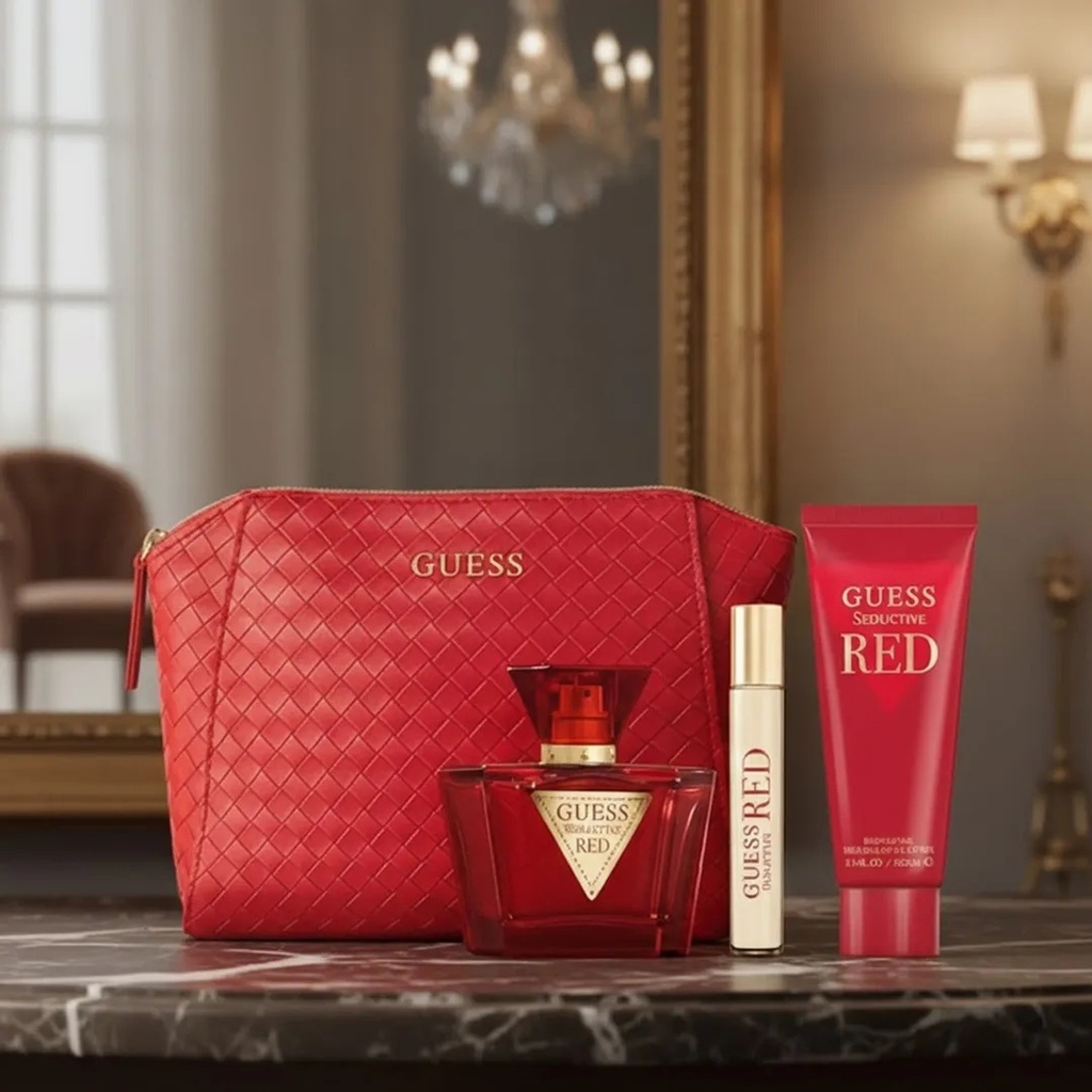 Guess Seductive Red For Women Gift Set EDP 75ML + Travel Spray 15ML + Body Lotion 100ML + PouchA