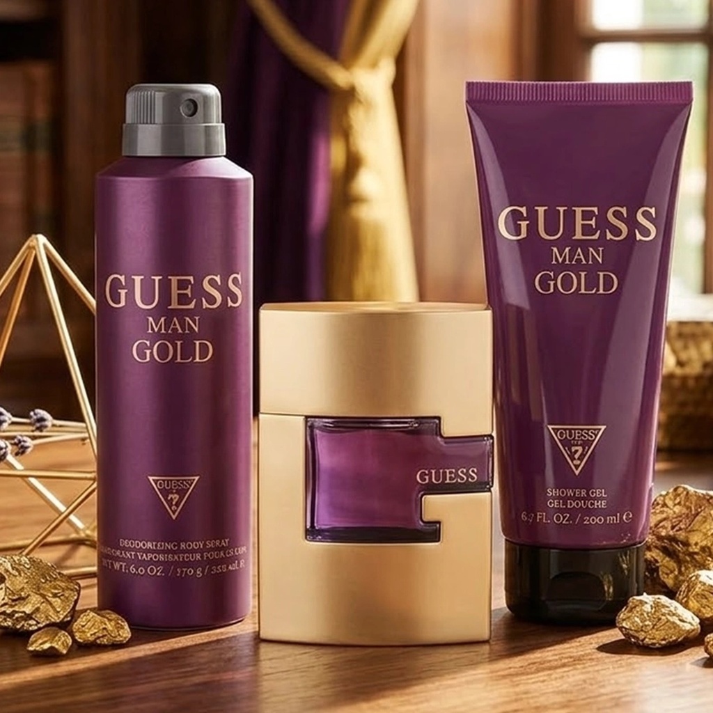Guess Gold For Men Gift Set EDT 75ML + Shower Gel 200ML + Body Spray 170MLA