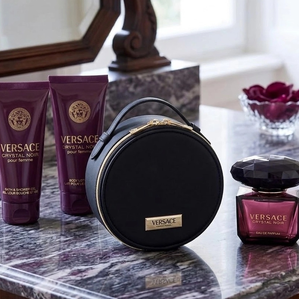 Versace Crystal Noir Gift Set EDP 90ML + Shower Gel 100ML + Body Lotion 100ML + Travel Spray 5MLA