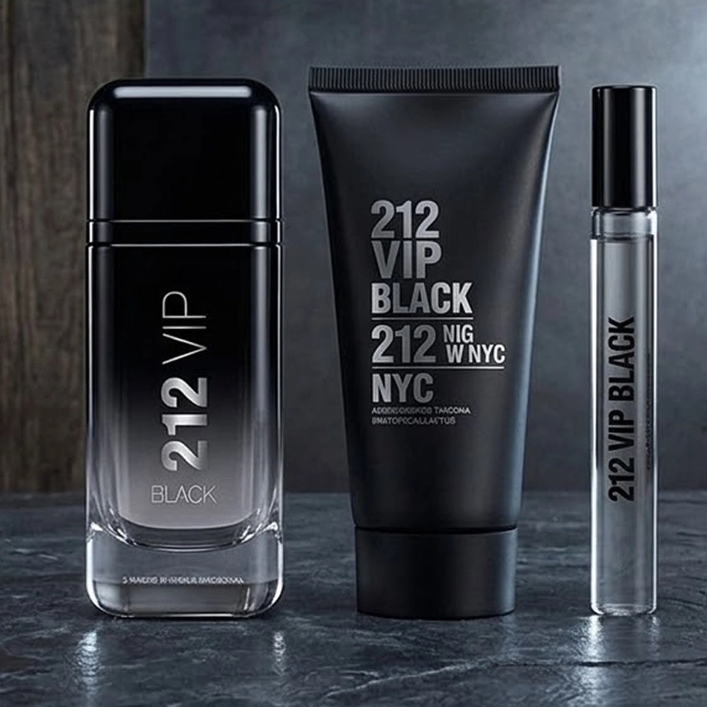 Carolina Herrera 212 VIP Black Gift Set EDP 100ML + Shower Gel 100ML + Travel Spray 10MLA
