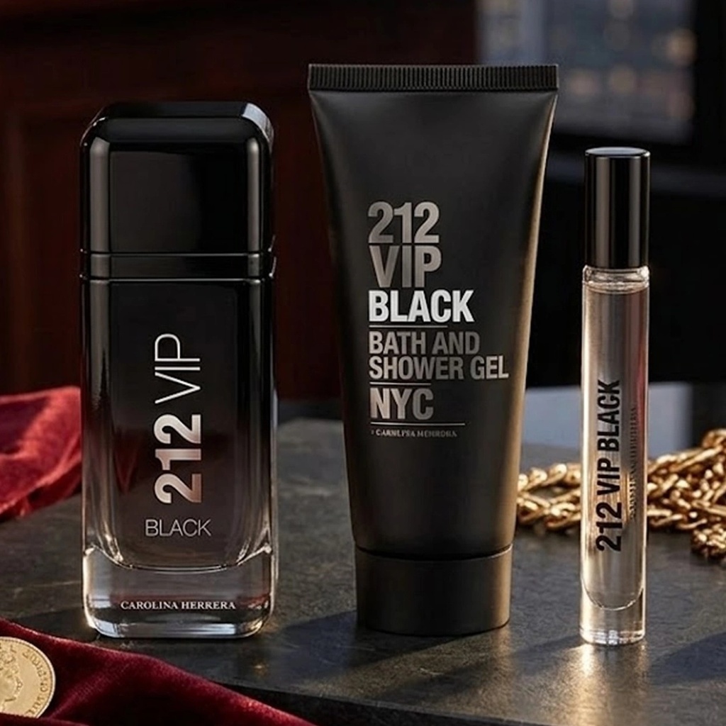 Carolina Herrera 212 VIP Black Gift Set EDP 100ML + Shower Gel 100ML + Travel Spray 10MLA