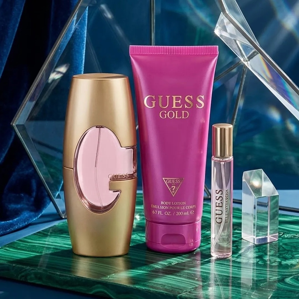Guess Gold For Women Gift Set EDP 75ML + Travel Spray 15ML + Body Lotion 100MLA