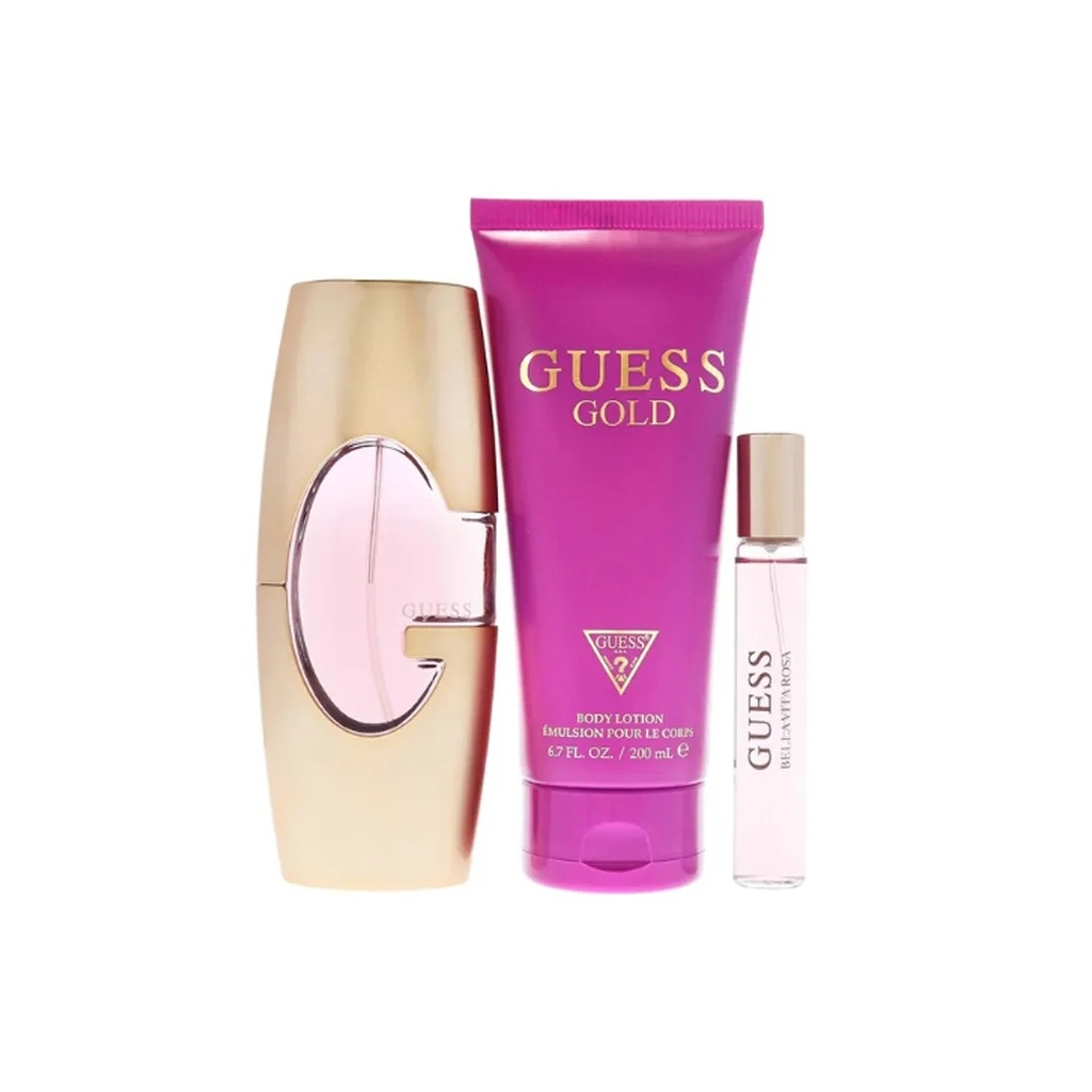 Guess Gold For Women Gift Set EDP 75ML + Travel Spray 15ML + Body Lotion 100MLB