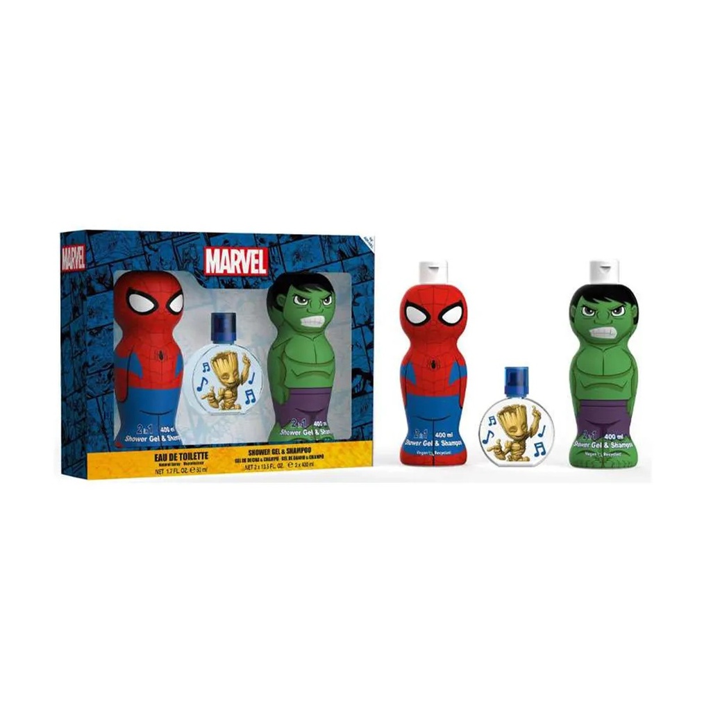 Marvel Spider- Man and Hulk Gift Set Figures 1D Shower Gel And Shampoo 400 ml + Eau De Toilette  Groot 50 mlB