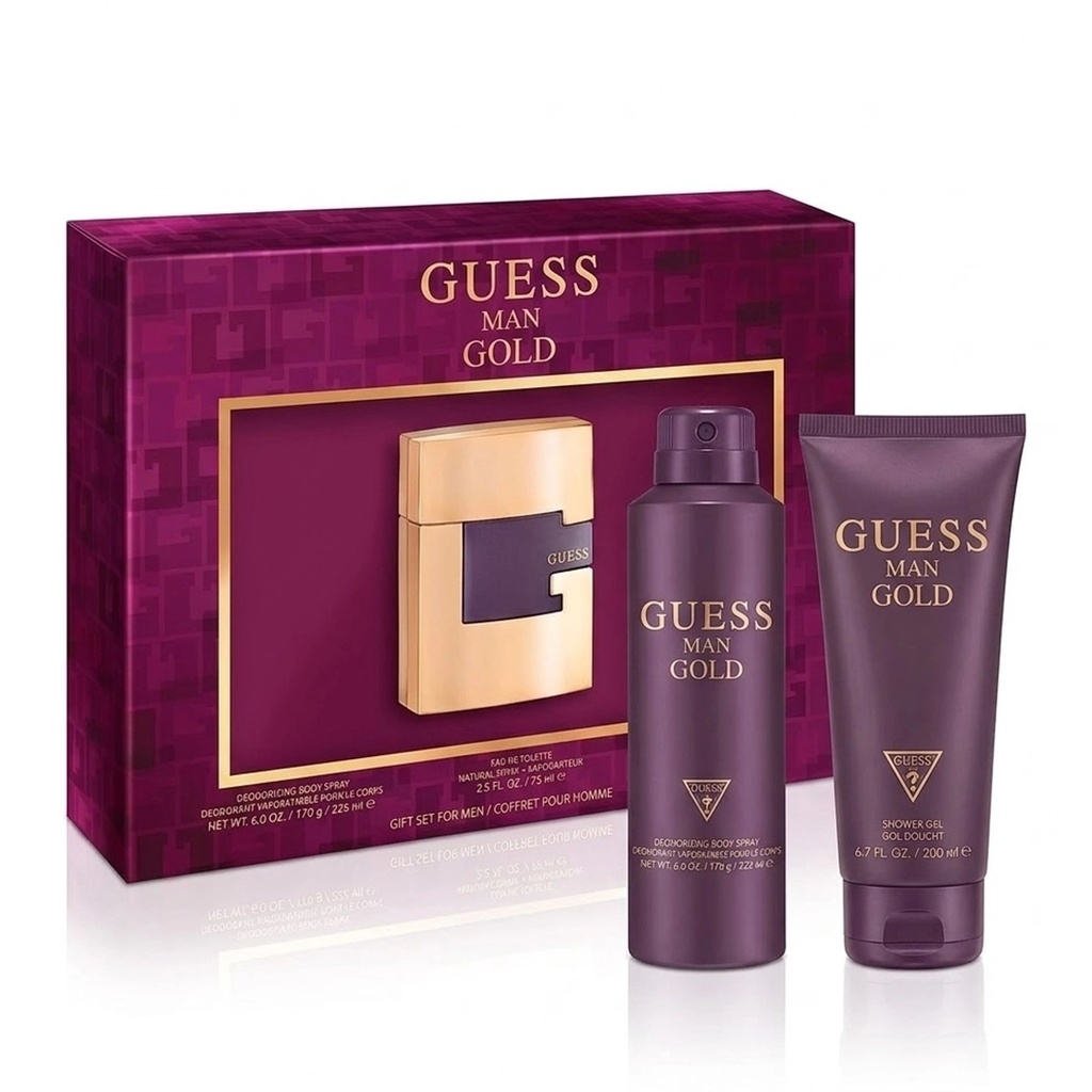 Guess Gold For Men Gift Set EDT 75ML + Shower Gel 200ML + Body Spray 170ML