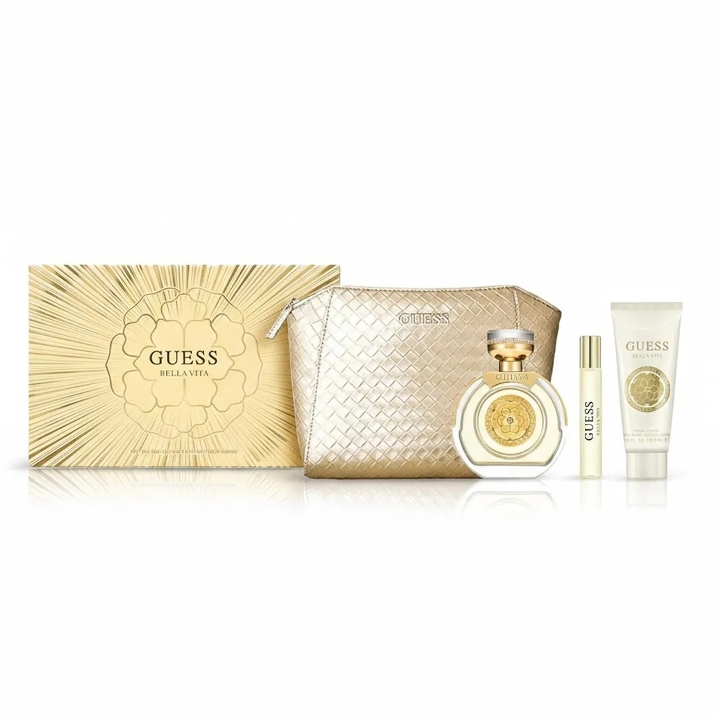 Guess Bella Vita For Women Gift Set EDP 100ML + Travel Spray 15ML + Body Lotion 200ML + Pouch