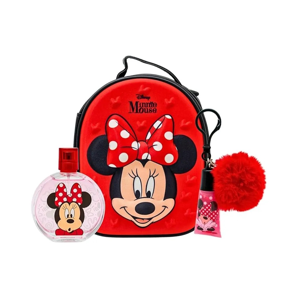 Disney Minnie Zip Case 3D EDT100ML + Lip Gloss With Pompom Charm