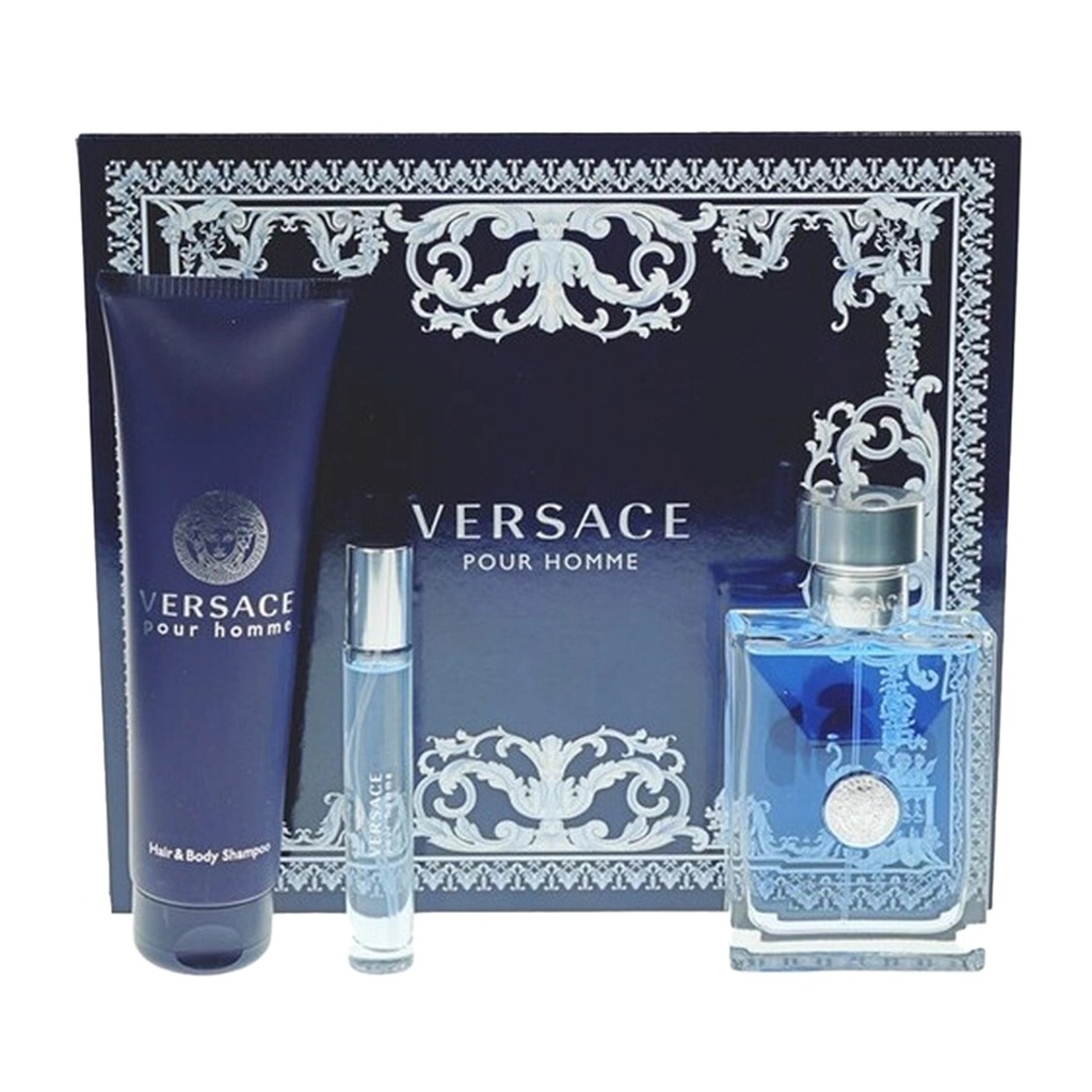 Versace Pour Homme Gift Set EDT 100ML + Travel Spray 10ML + Body Shampoo 150ML
