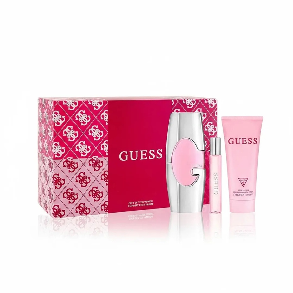 Guess Pink For Women Gift Set EDP 75ML + Travel Spray 15ML + Body Lotion 100ML + Pouch
