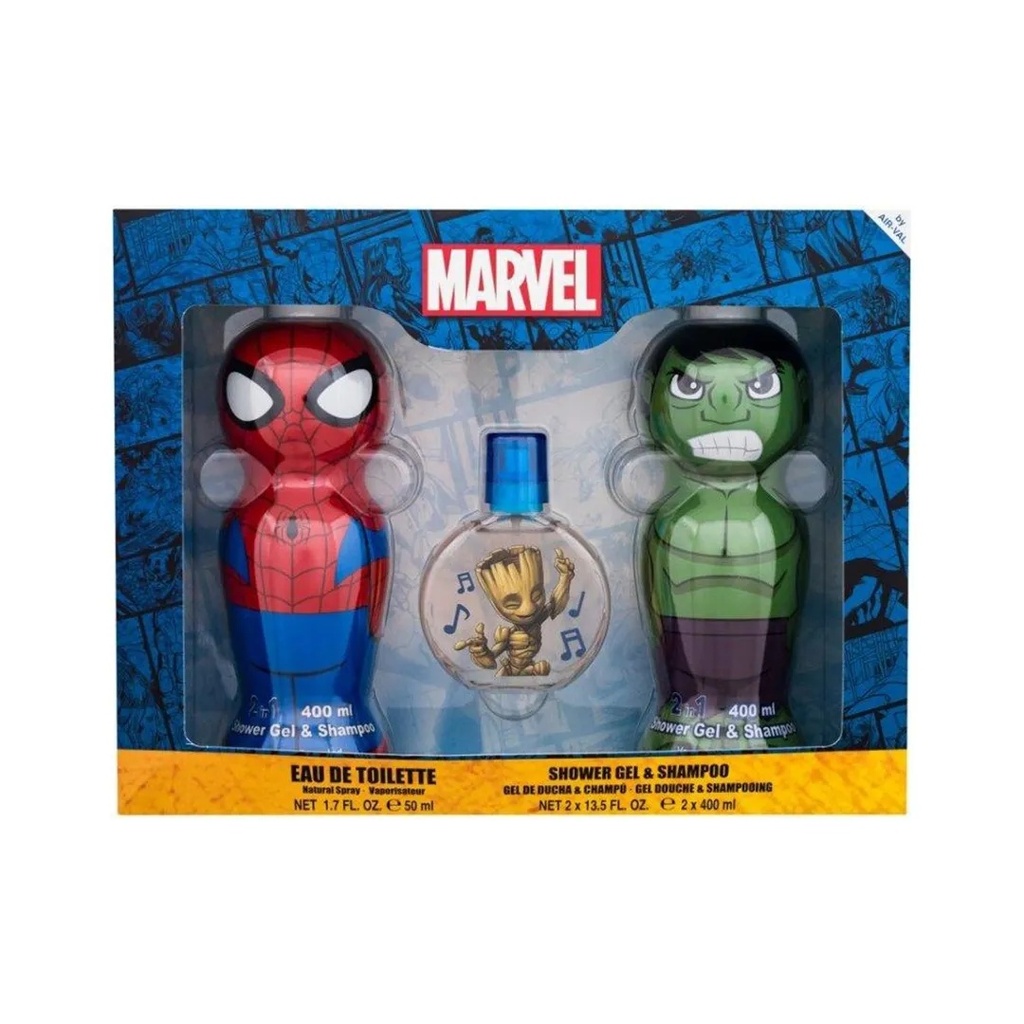 Marvel Spider Man and Hulk Gift Set Figures 1D Shower Gel And Shampoo 400 ML + EDT Groot 50 ML