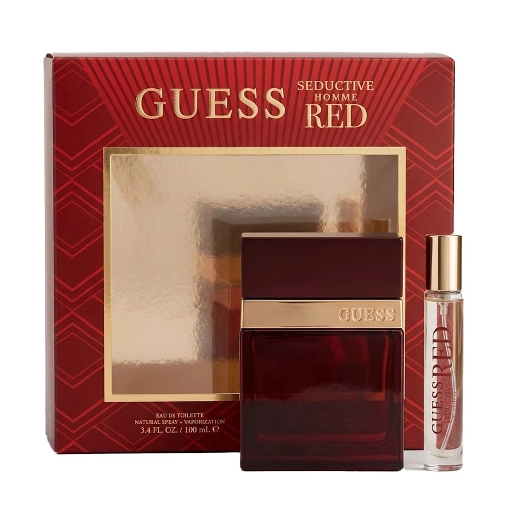 Guess Red For Men Gift Set EDT 100ML + Deodorizing Body Spray 226ML + Shower Gel 100ML + Pouch
