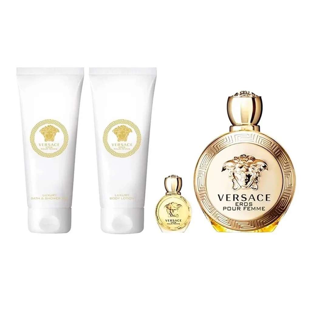 Versace Eros Pour Femme Gift Set EDP 100ML + Shower Gel 100ML + Body Lotion 100ML + Travel Spray 5ML