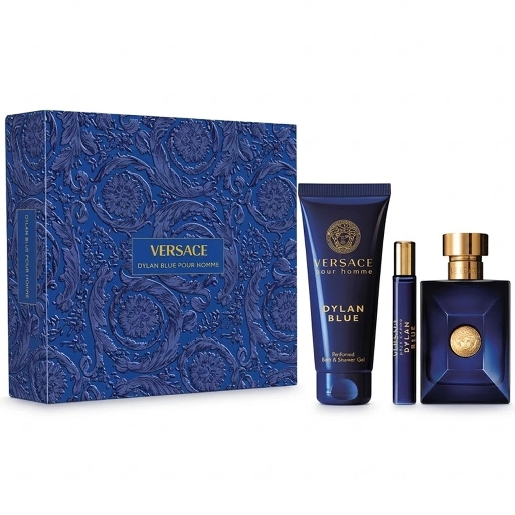 Versace Dylan Blue Pour Homme Gift Set EDT 100ML + Shower Gel 150ML + Travel Spray 10ML