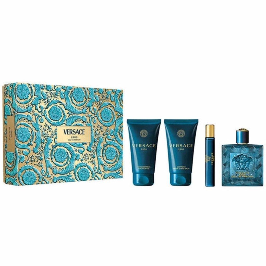 Versace Eros Gift Set EDP 100ML + Shower Gel 75ML + Aftershave Balm 75ML + Travel Spray 10ML