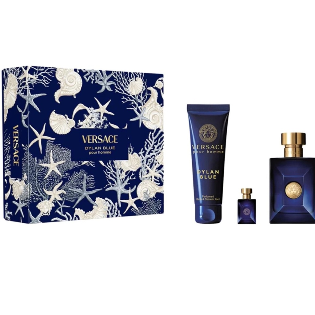 Versace Dylan Blue Men Gift Set EDT 100ML + Bath And Shower Gel 100ML + Travel Spray 5ML
