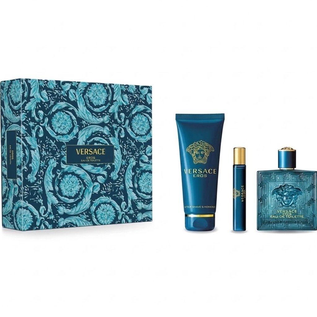 Versace Eros Men Gift Set EDT 100ML + Bath And Shower Gel 100ML + Travel Spray 5ML