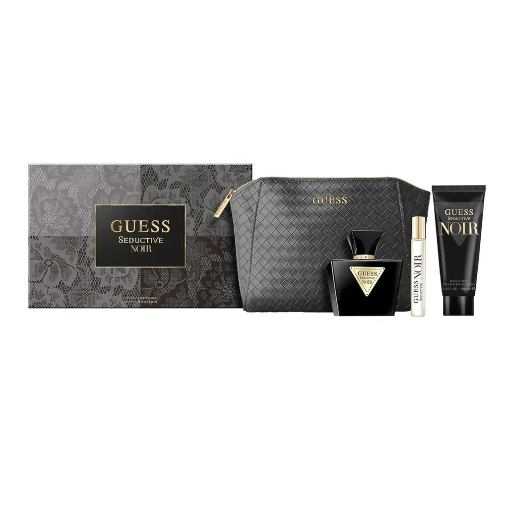 Guess Seductive Noir For Women Gift Set EDT 75ML + Body Lotion 200ML + Travel Spray 15ML + Pouch